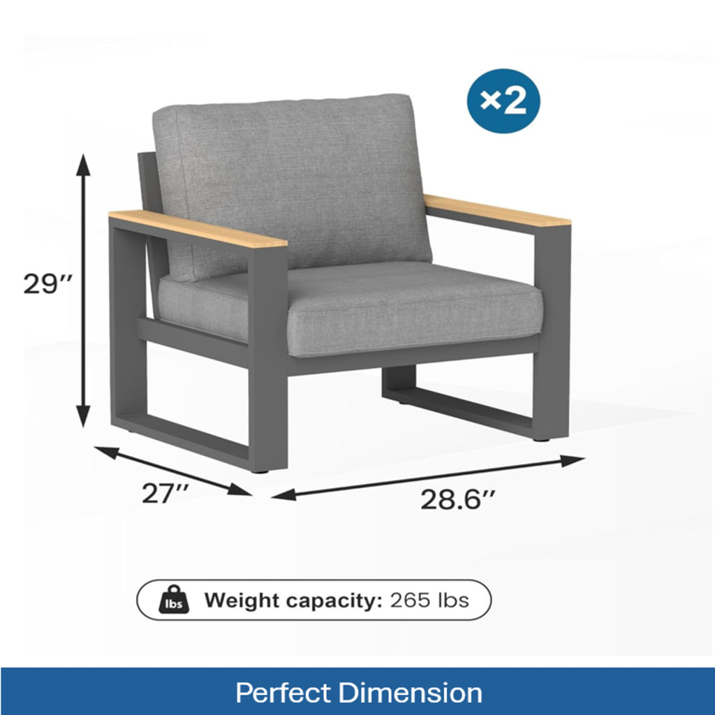 Set of 2 26.6" All-Weather Aluminum Patio Armchairs