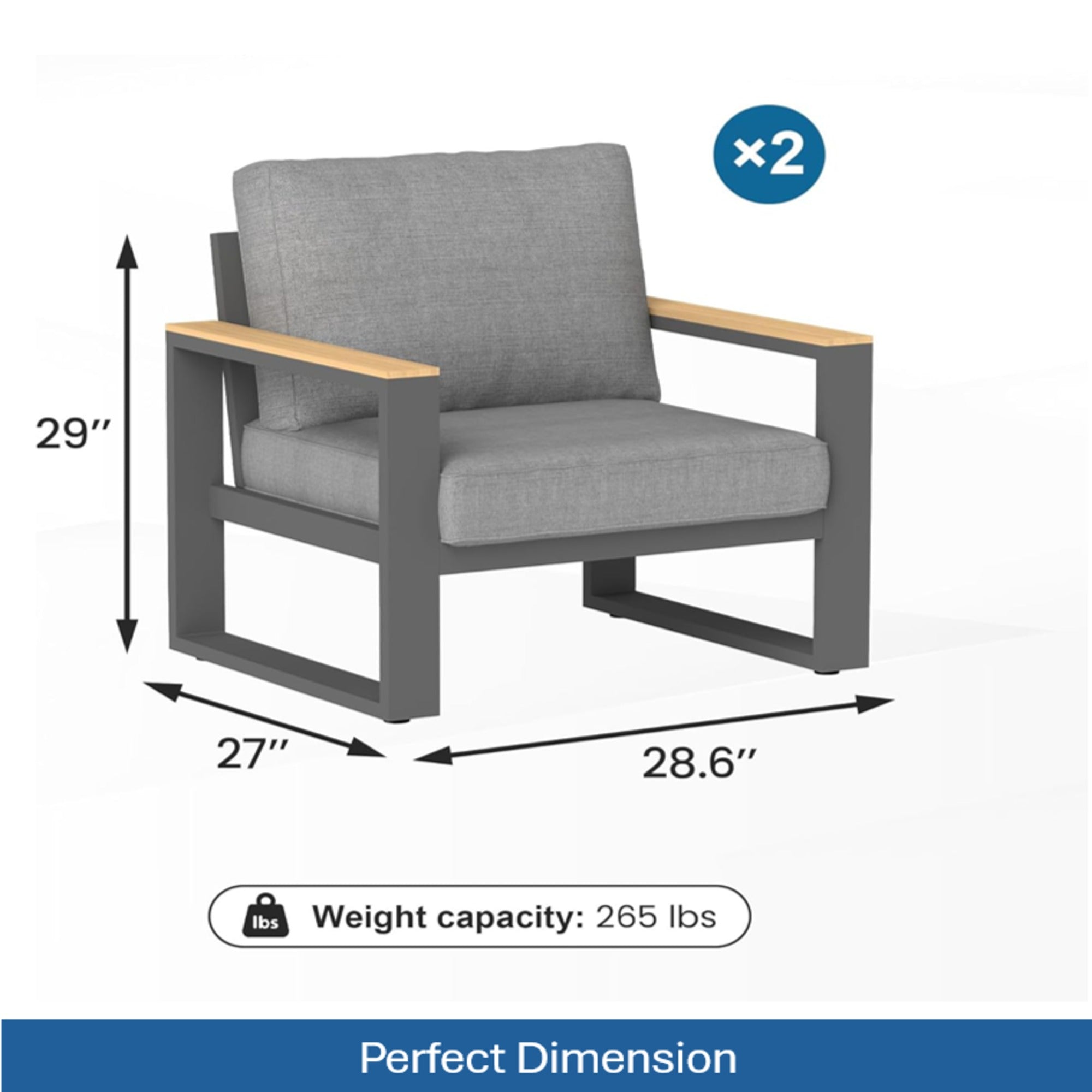 Set of 2 26.6" All-Weather Aluminum Patio Armchairs