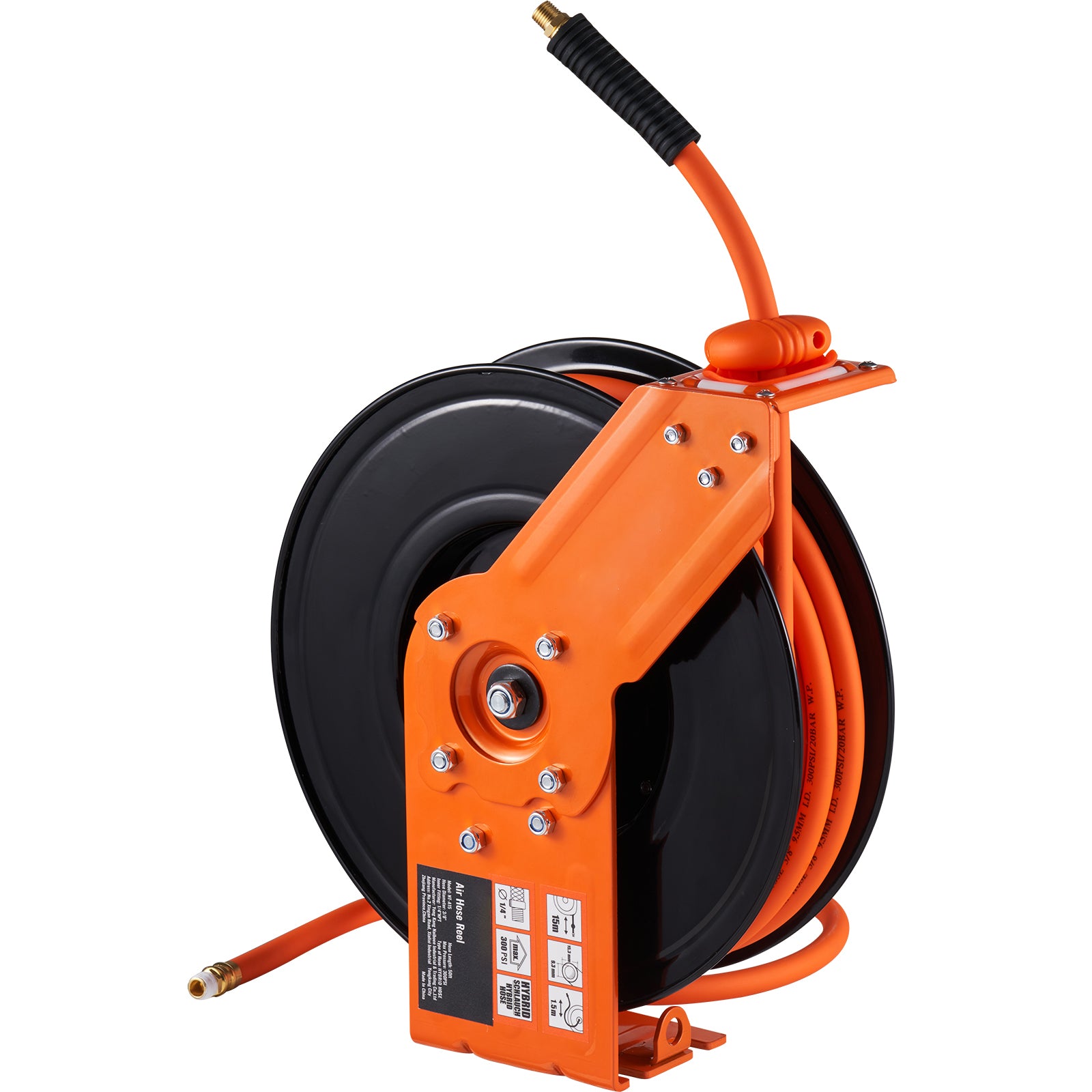 Retractable Air Hose Reel, 3/8 IN x 50 FT Hybrid Air Hose Max 300PSI