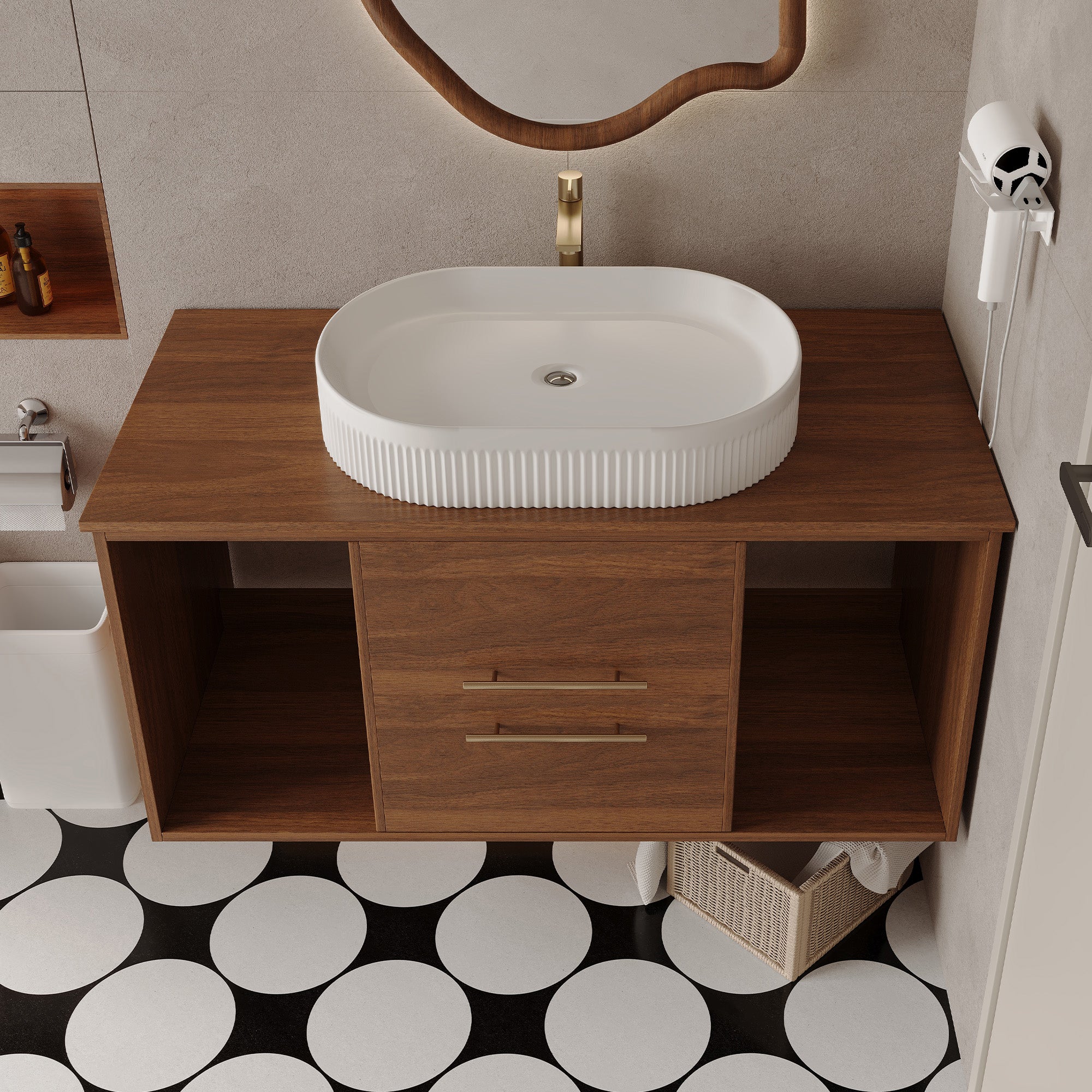 Wall-Mounted Bathroom Vanity with Ceramic Sink
