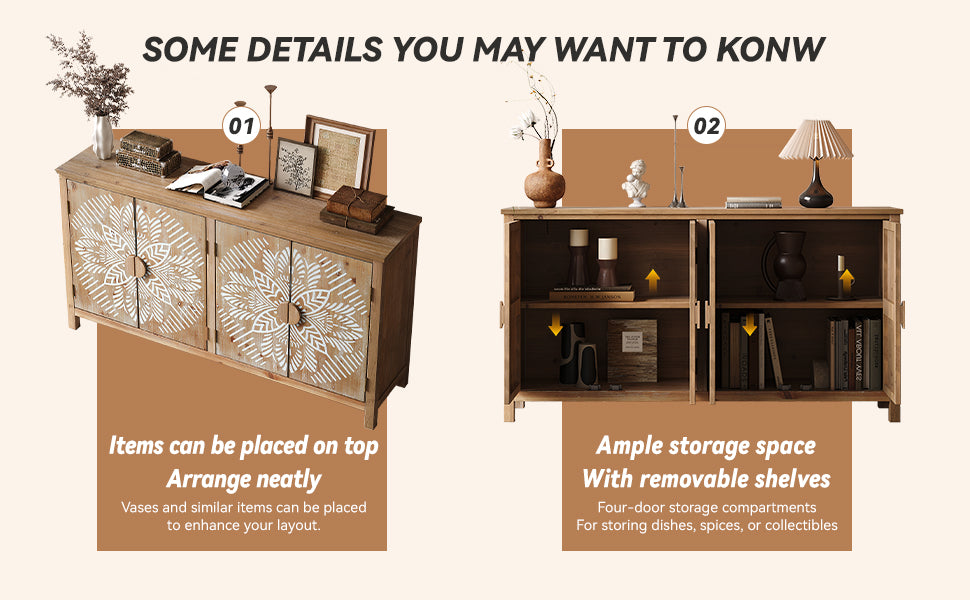 60" Wood Accent Cabinet with 4 Doors