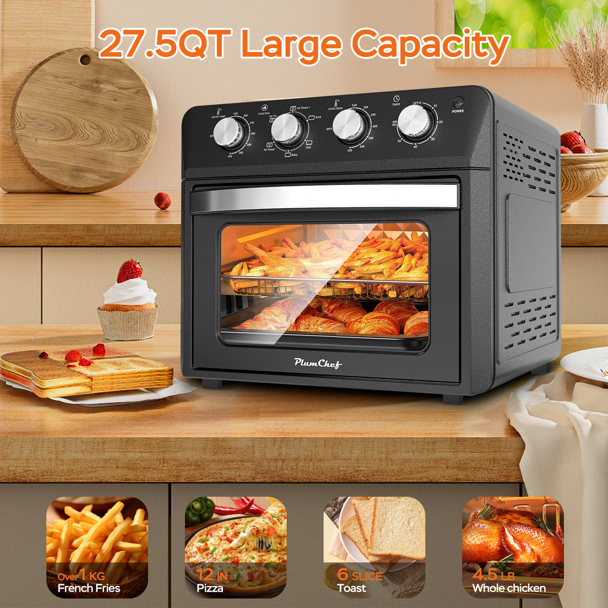 Plum Chef Air Fryer Oven 27.5QT - 6-in-1 Countertop Convection Oven