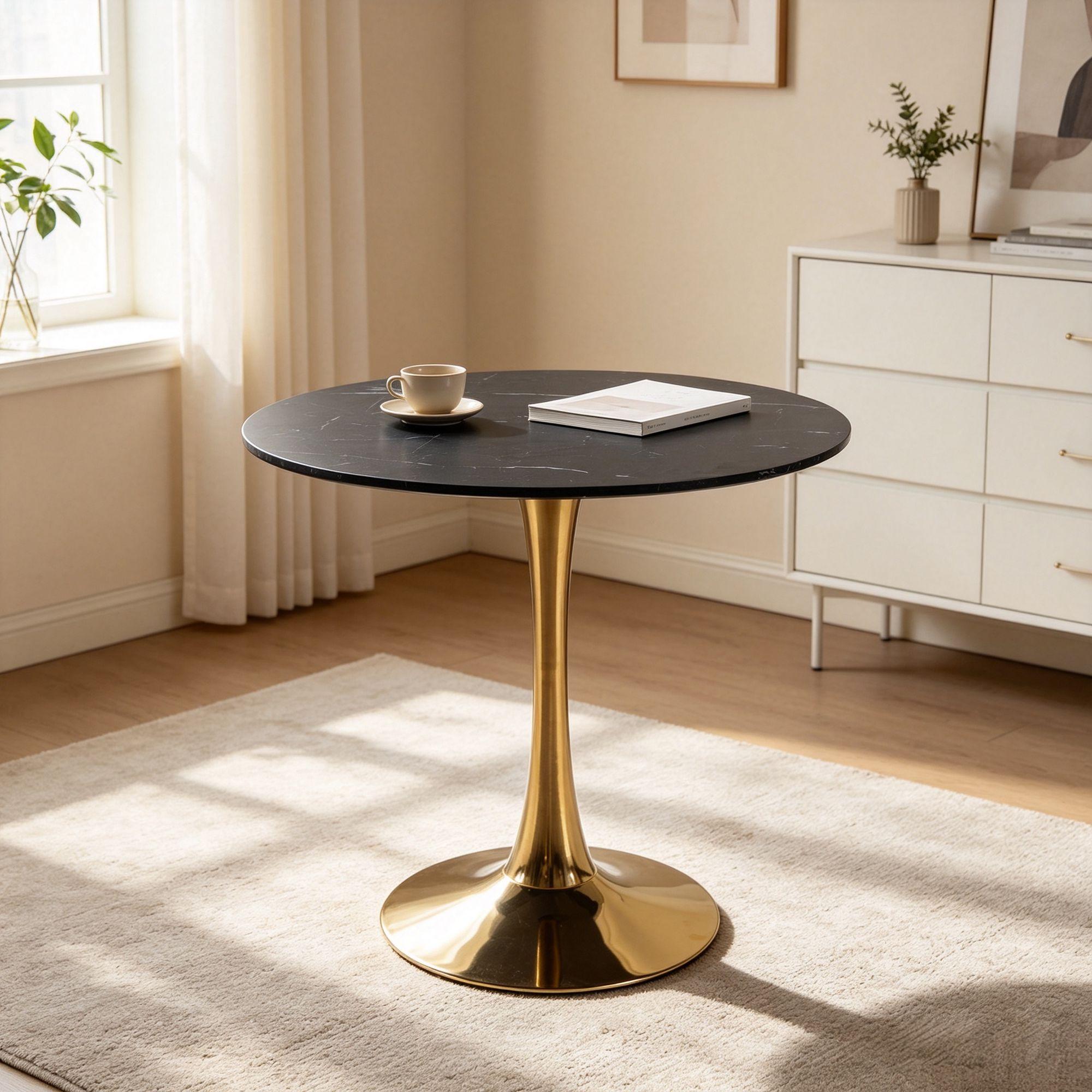 Mid-Century Tulip Dining Table with Black Marble Top