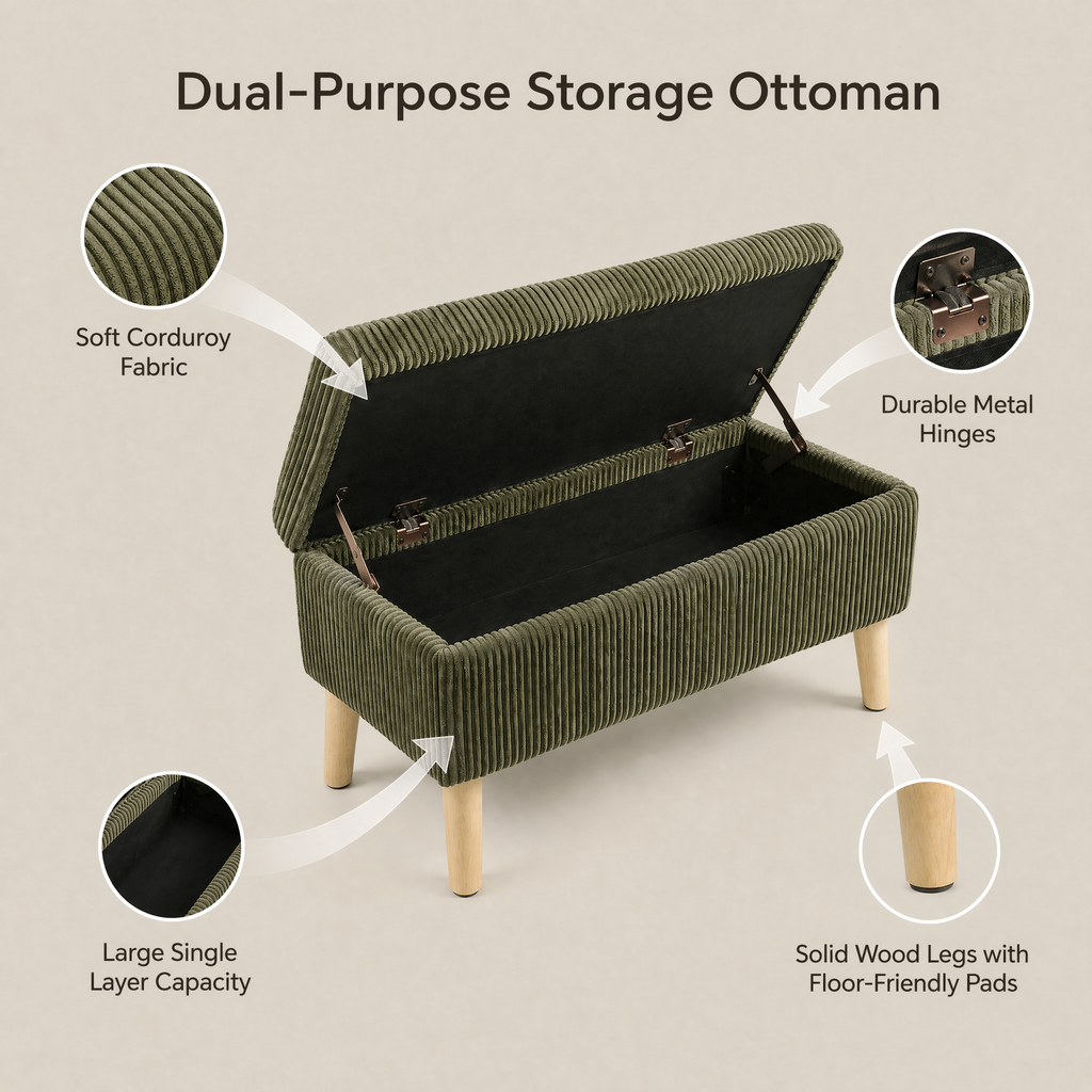 32 Inch Wide Olive Corduroy Ottoman