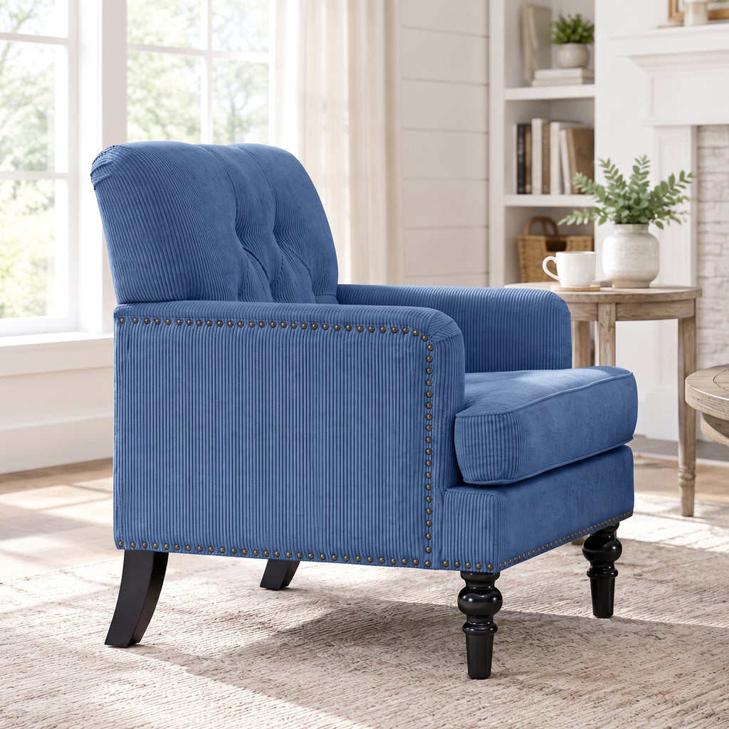 Modern Accent Chair, 30-Inch, Corduroy, Blue