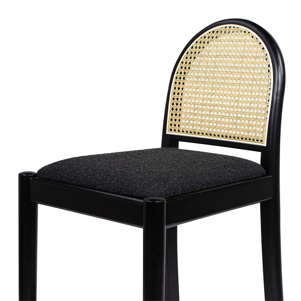 Panama 30.5" Curved Back Cane Rattan Bar Stool, Set of 2, Ebony