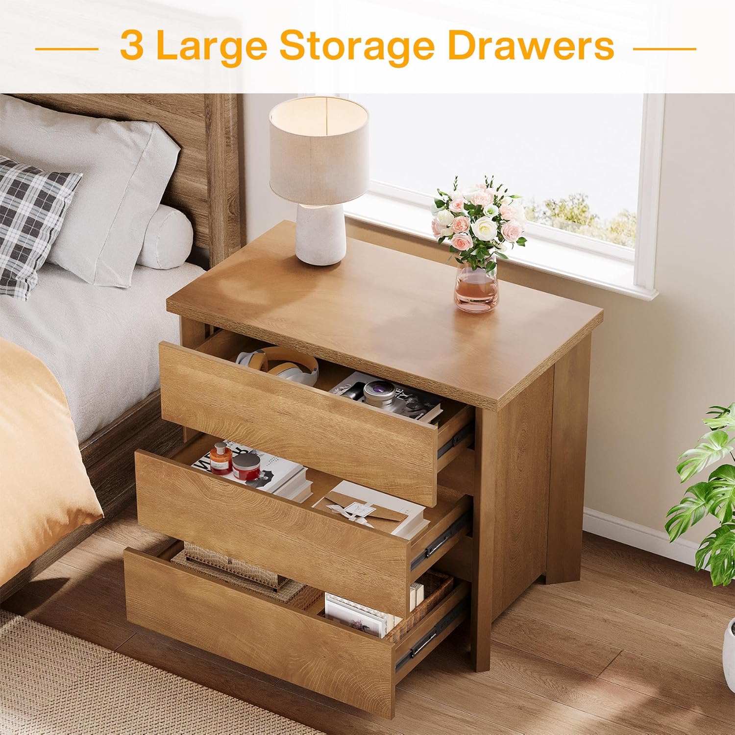 32" Farmhouse Nightstand with 3 Drawers
