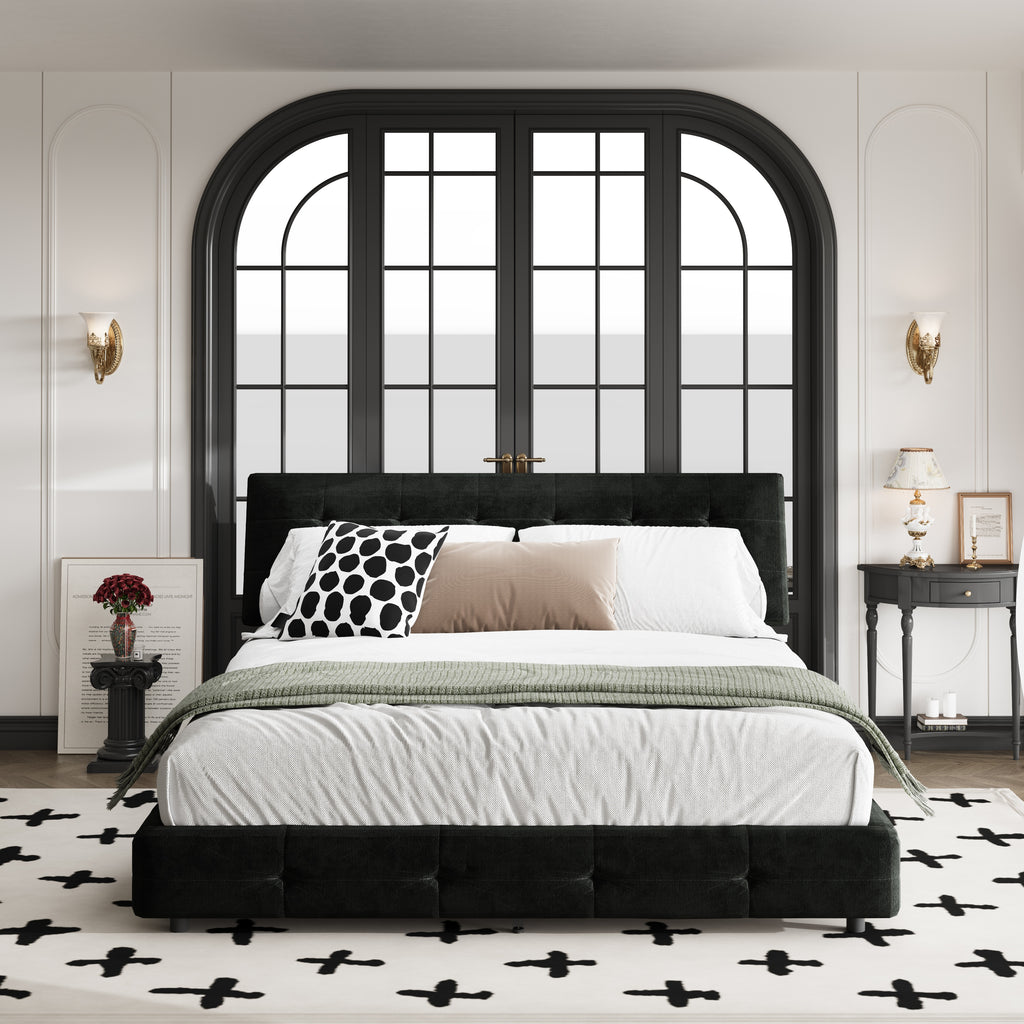 Queen Size Bed Frame with Tufted Headboard