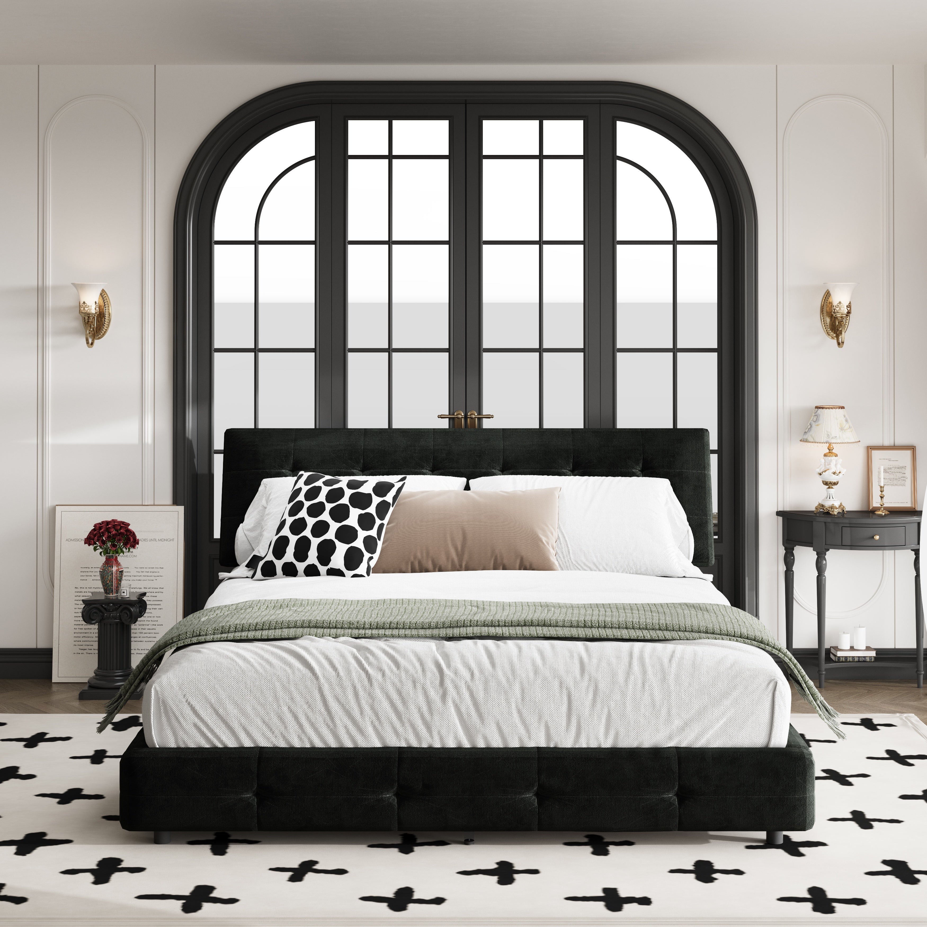 Queen Size Bed Frame with Tufted Headboard