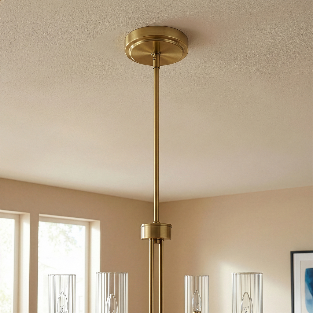 Enigma Four Lights Chandelier With Clear Ribbed Glass - Satin