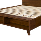 Walnut Queen Size Platform Bed Frame with Footboard Storage
