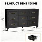 9 Drawer Dresser for Bedroom, Metal Profile Chest of Drawers