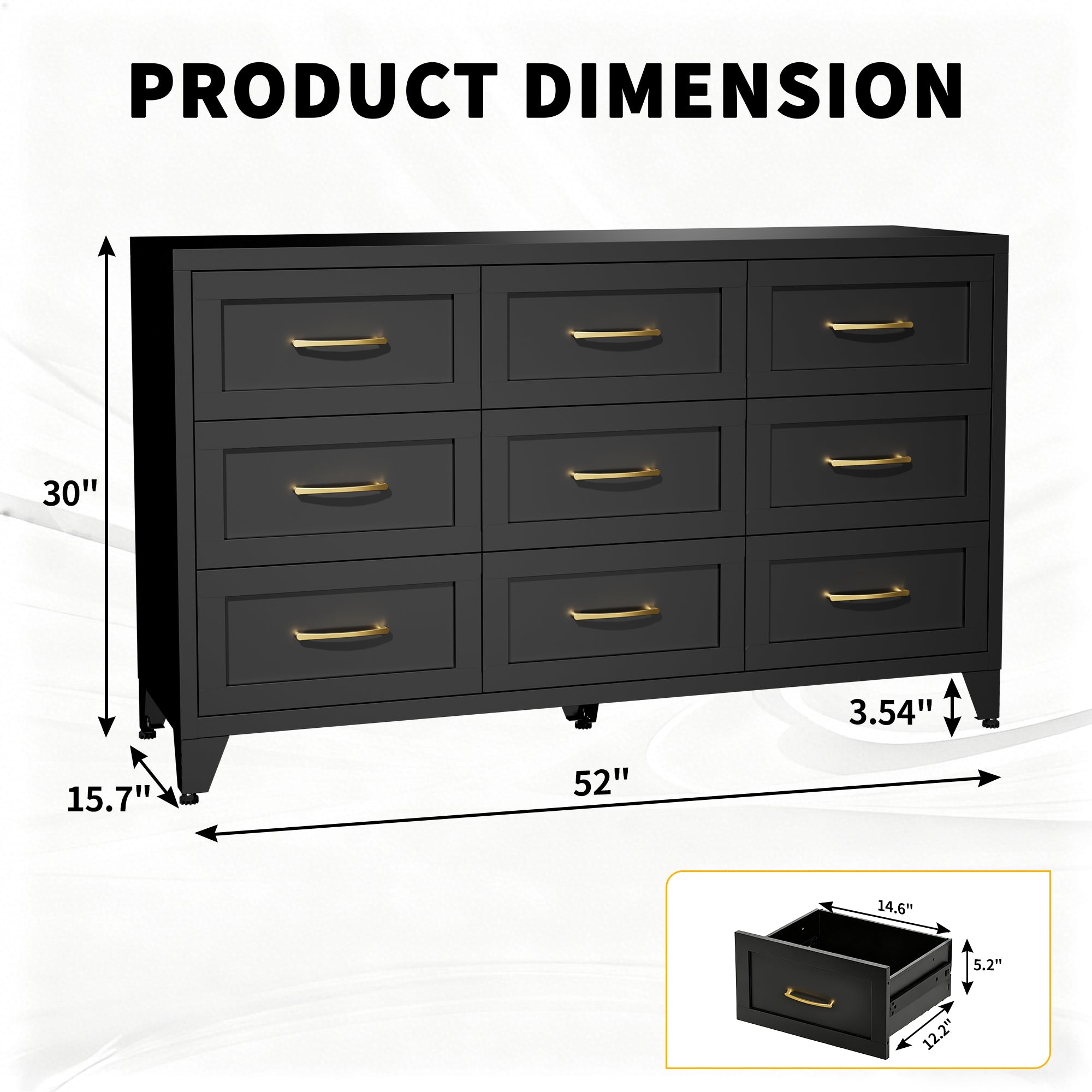 9 Drawer Dresser for Bedroom, Metal Profile Chest of Drawers