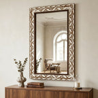 29.13"×47.24" Rectangular Carved Leaf Wall Mirror
