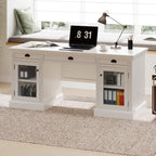 67" Modern Executive Desk with Glass Doors and Drawers