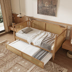Traditional Style Rattan Full Size Daybed with Trundle