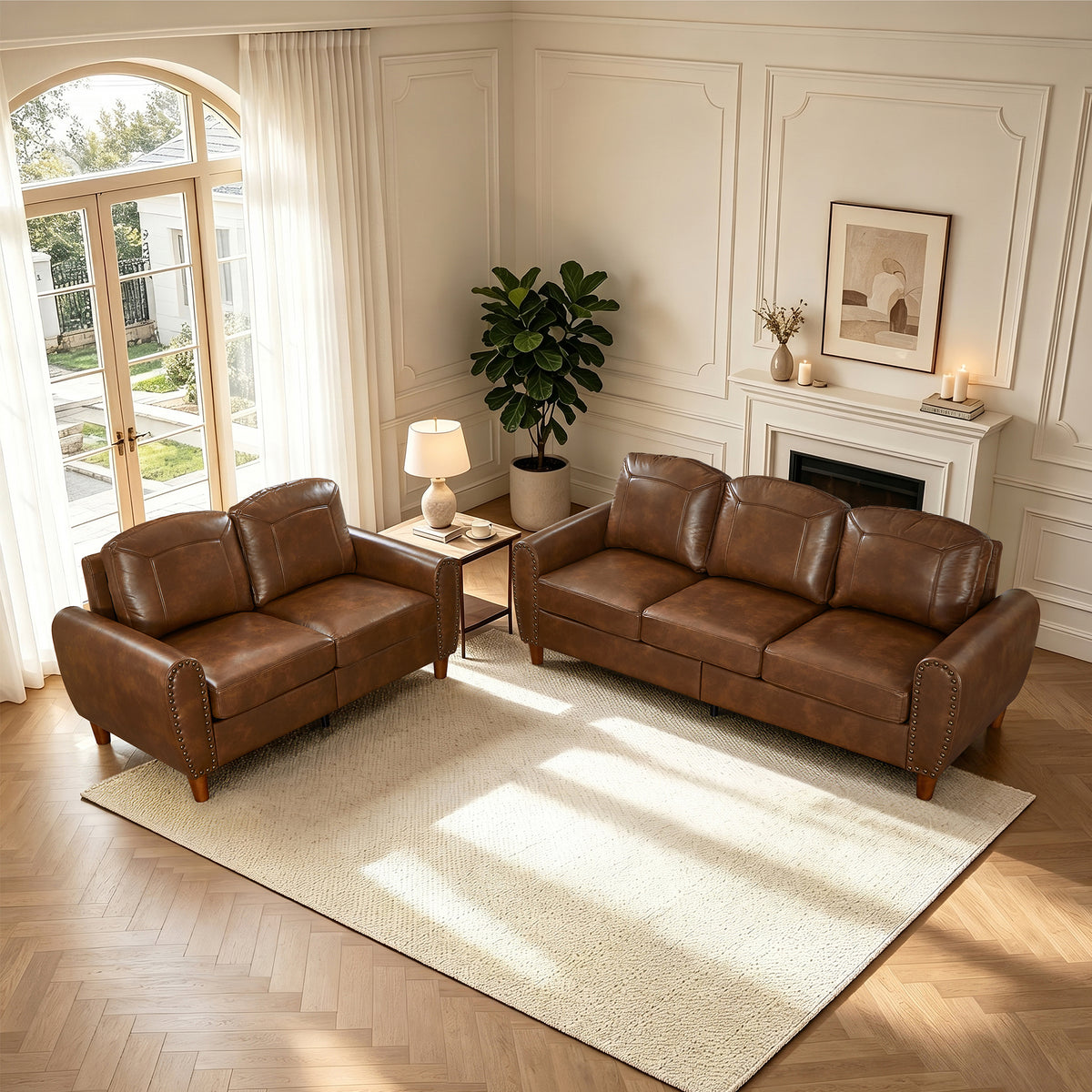 Breathable Faux Leather Sofa Set for Living Room