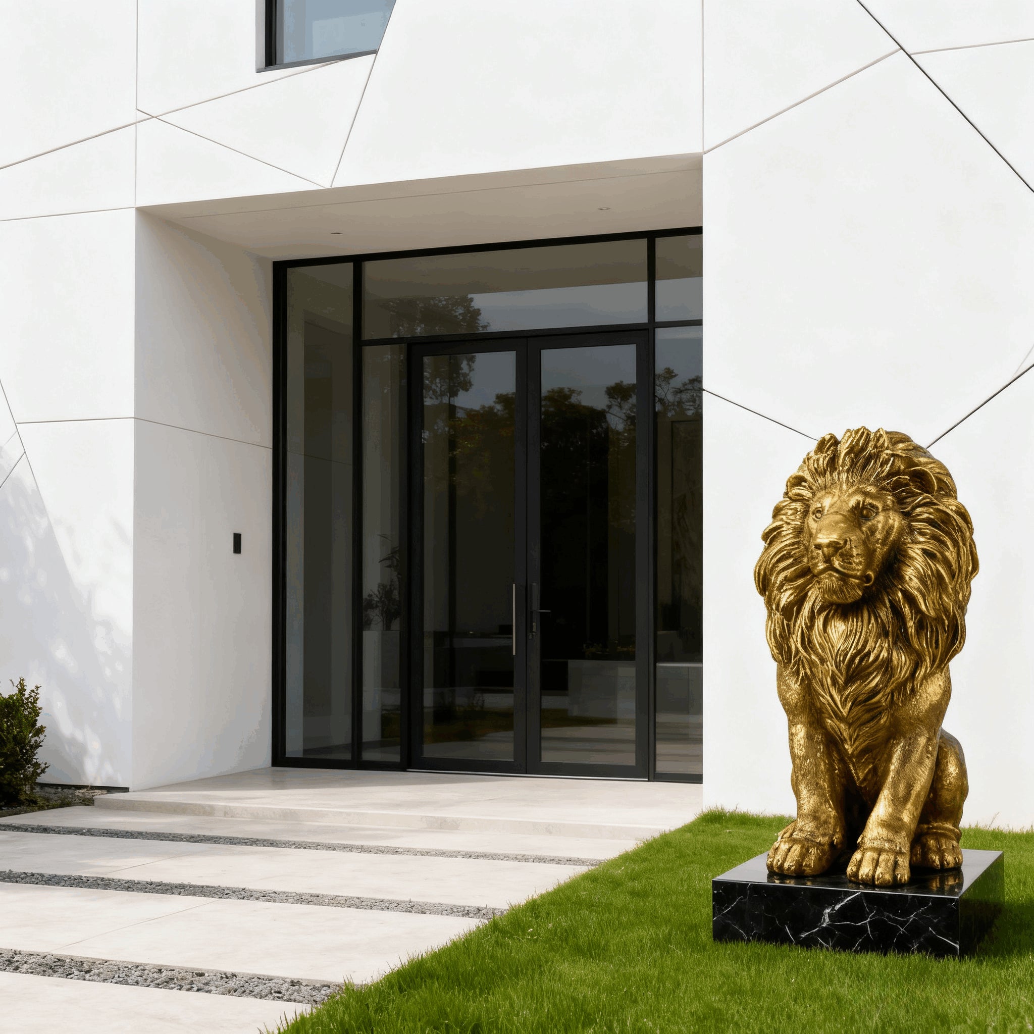 24" Lion Statue - Resin Outdoor Guardian Sculpture