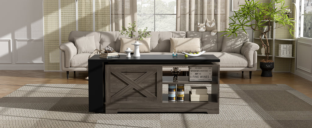 U-Can Farmhouse Lift Top Coffee Table With Barn Doors