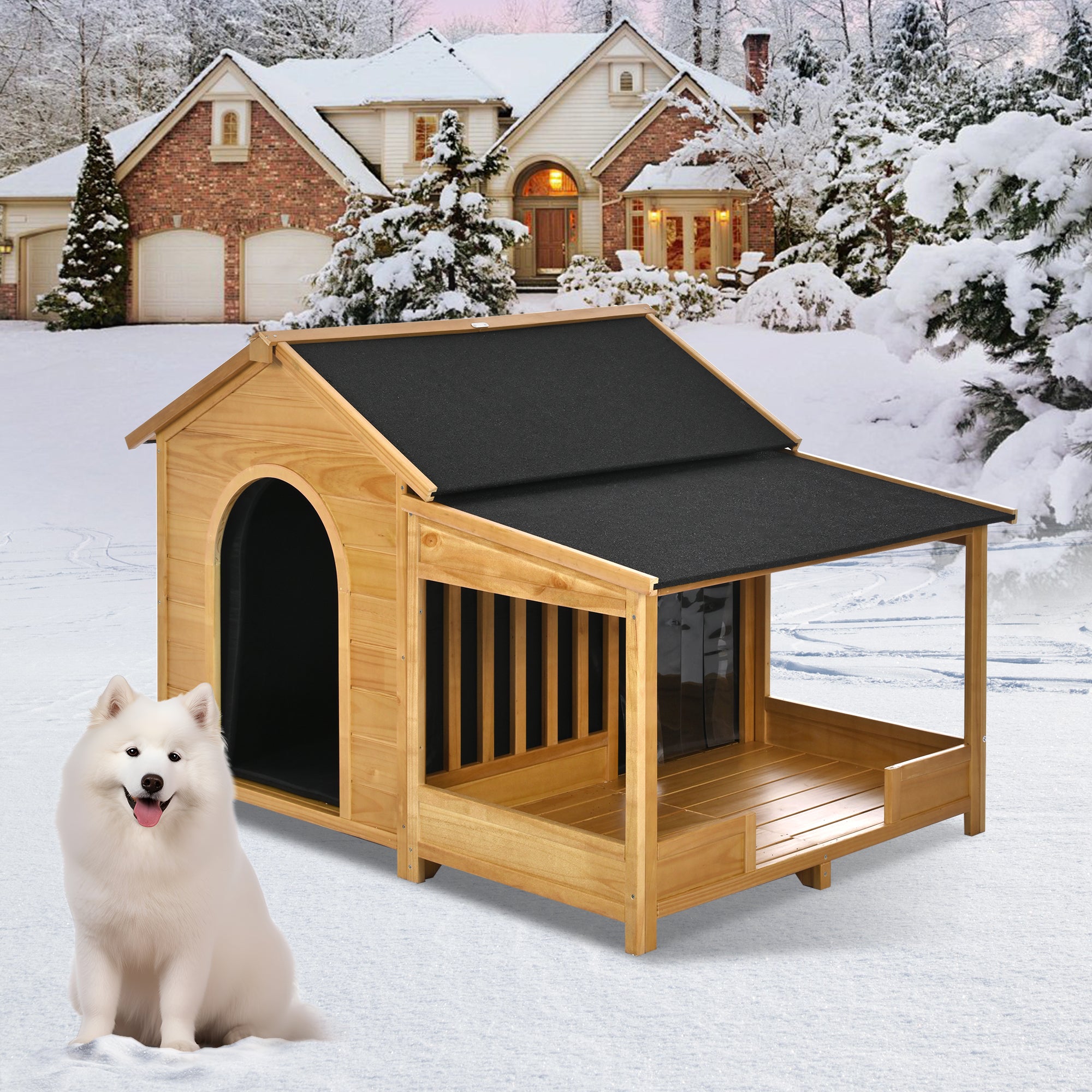 60.2" Large Outdoor Dog House with Insulated Liner