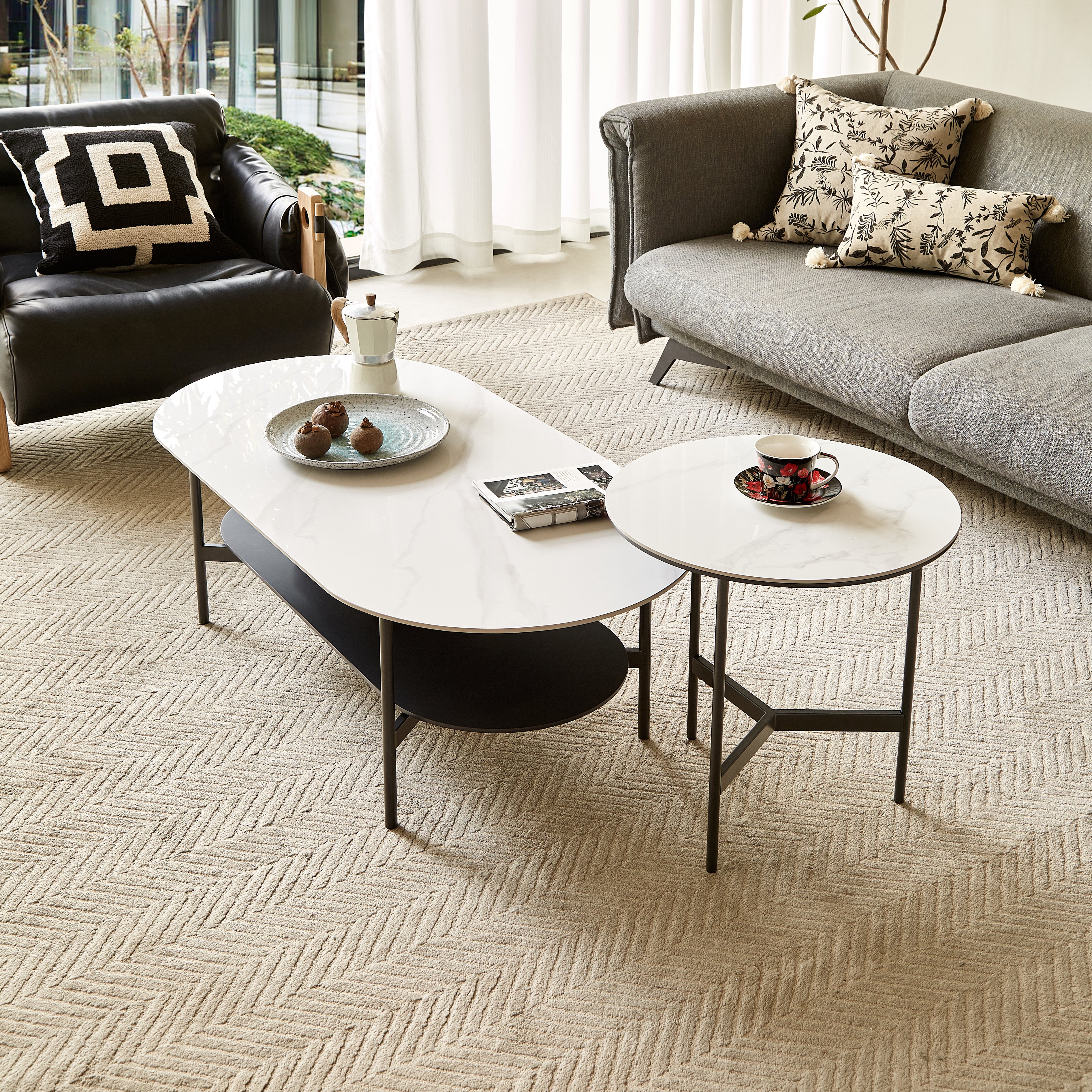 Ceramic MDF Double Layer Coffee Table