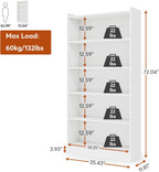 70.87" 6-Tier Modern White Library Bookshelf