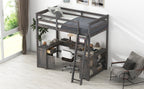 Full Size Loft Bed with U-shaped Desk, Drawers and Storage Shelves