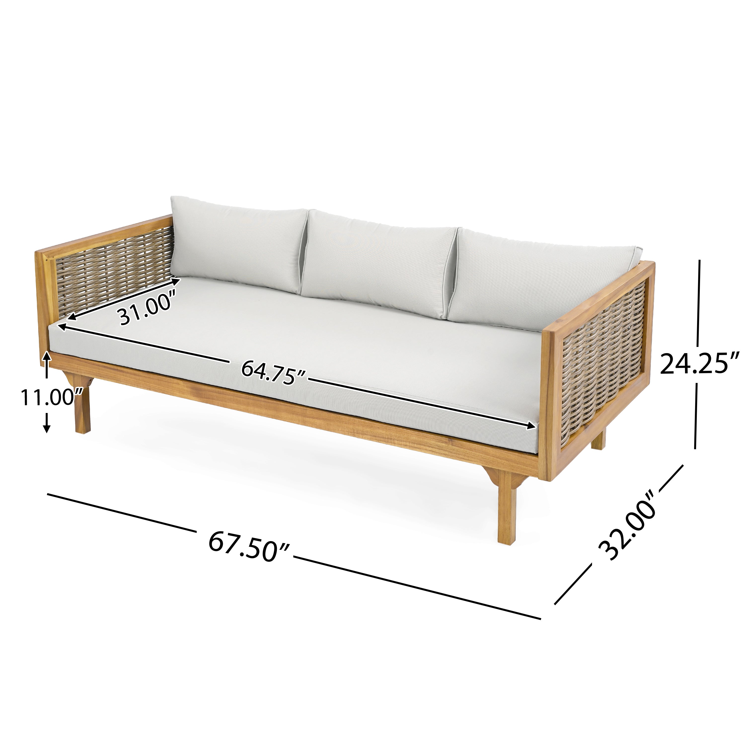 Claremont 3 Seater Daybed With Rattan Arms (Light)