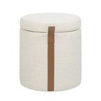 Brandy 14" Round Upholstered Storage Ottoman with Leather Accent