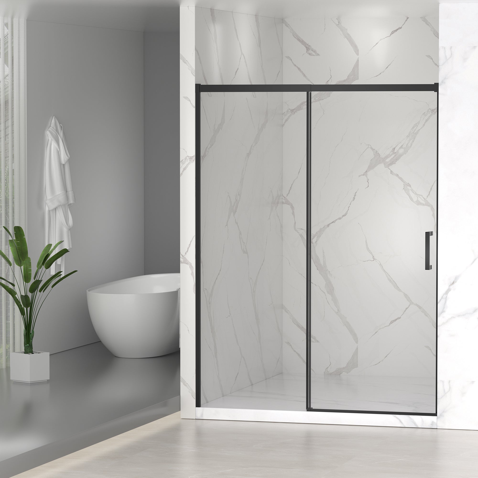 Semi-Frameless Sliding Shower Door, 56-60" W x 74" H