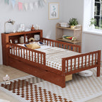 Twin Size Bed with Headboard Storage Rack, Two Under-Bed Drawers