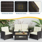 4-Piece All Weather Wicker Outdoor Patio Conversation Set