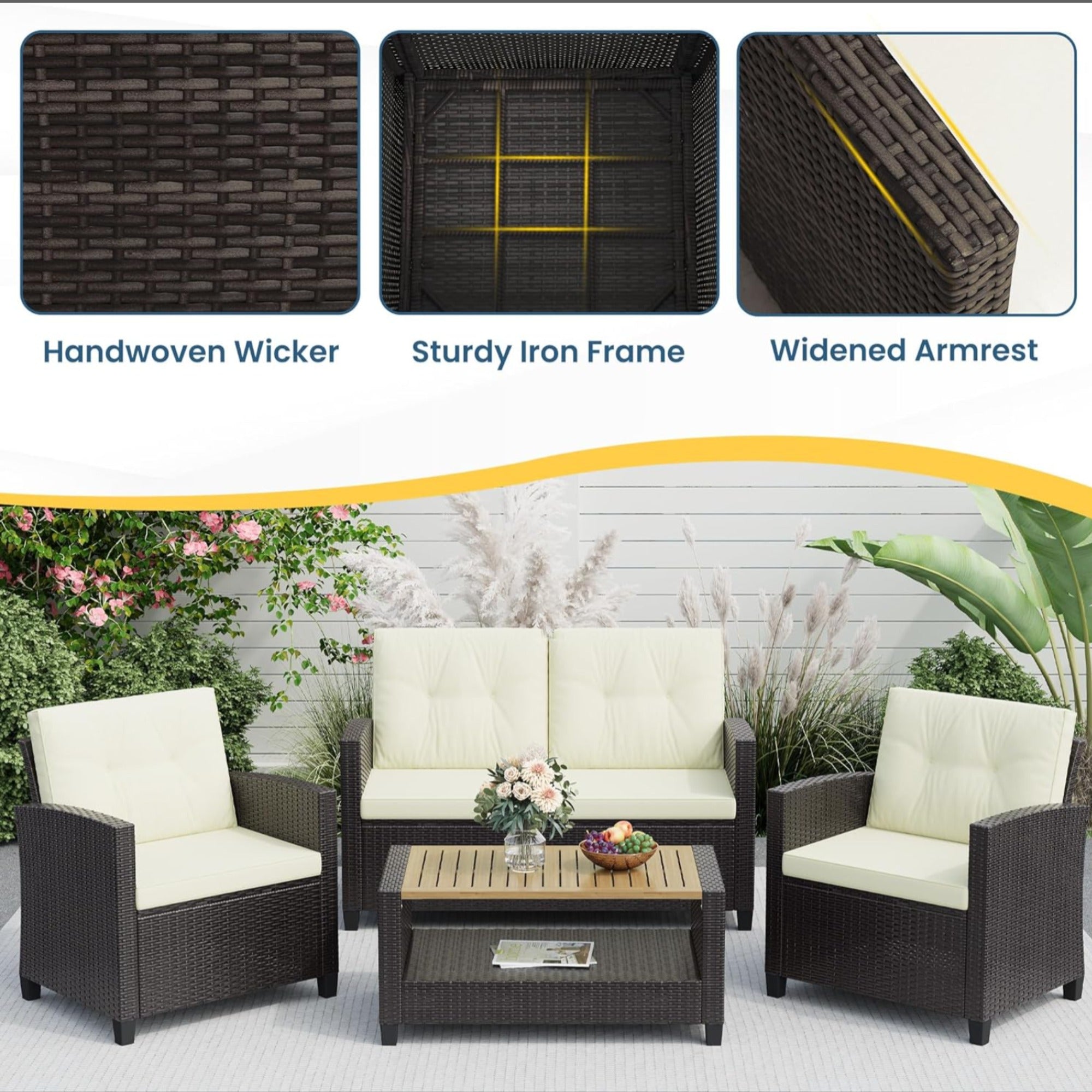 4-Piece All Weather Wicker Outdoor Patio Conversation Set