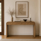 Walnut Curved Design 3-Drawer Long Console Table