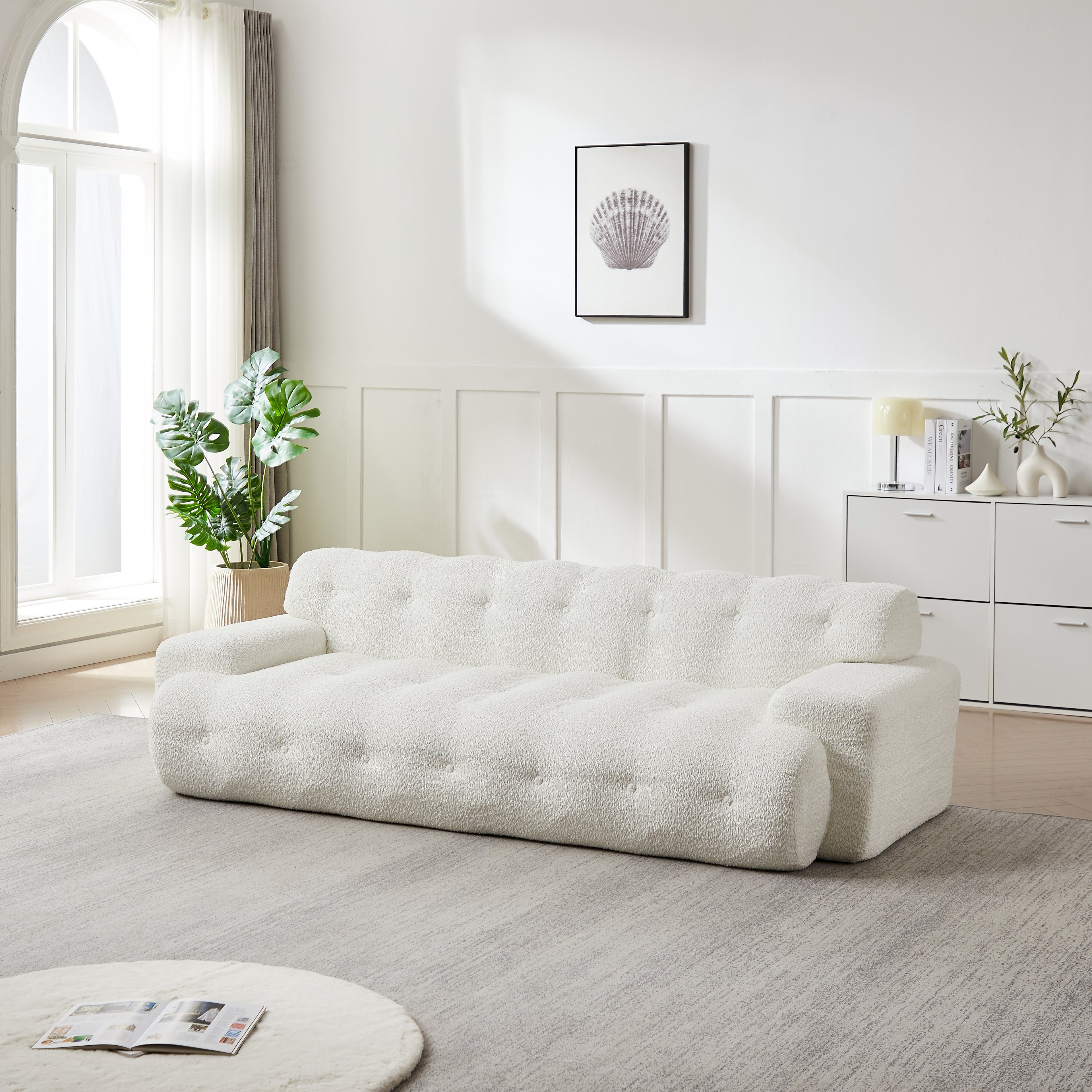87.4-Inch Cloud Series Minimalist Button-Tufted Three-Seater Sofa