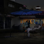 10ft Solar LED Offset Hanging Market Patio Umbrella - Navy Blue