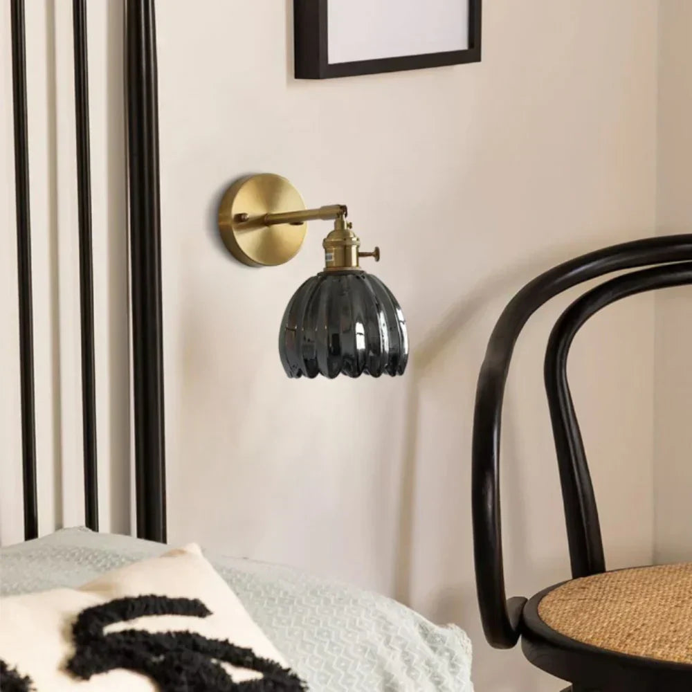 Vintage Brass Tulip Glass Wall Sconce 1-Light Classic Wall Light
