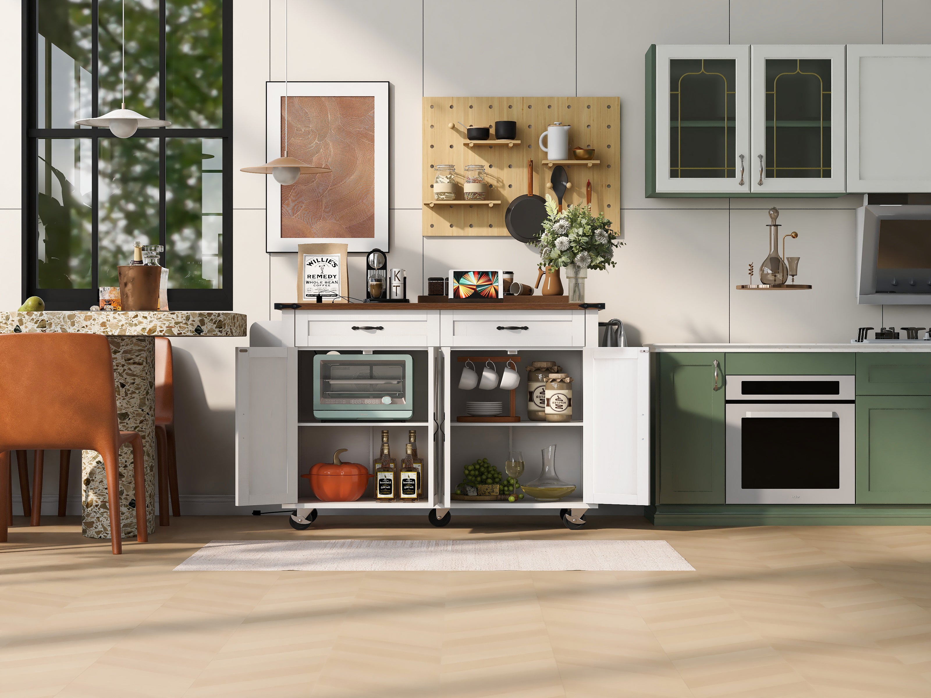 K&K Farmhouse Kitchen Island with Power Outlet