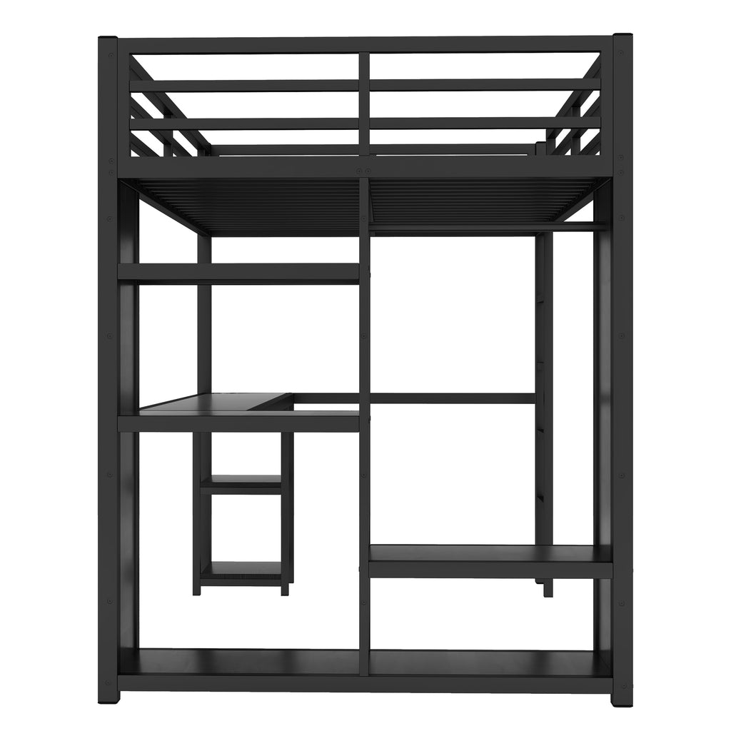 Full Size Loft Bed Frame with Built-in Wardrobe