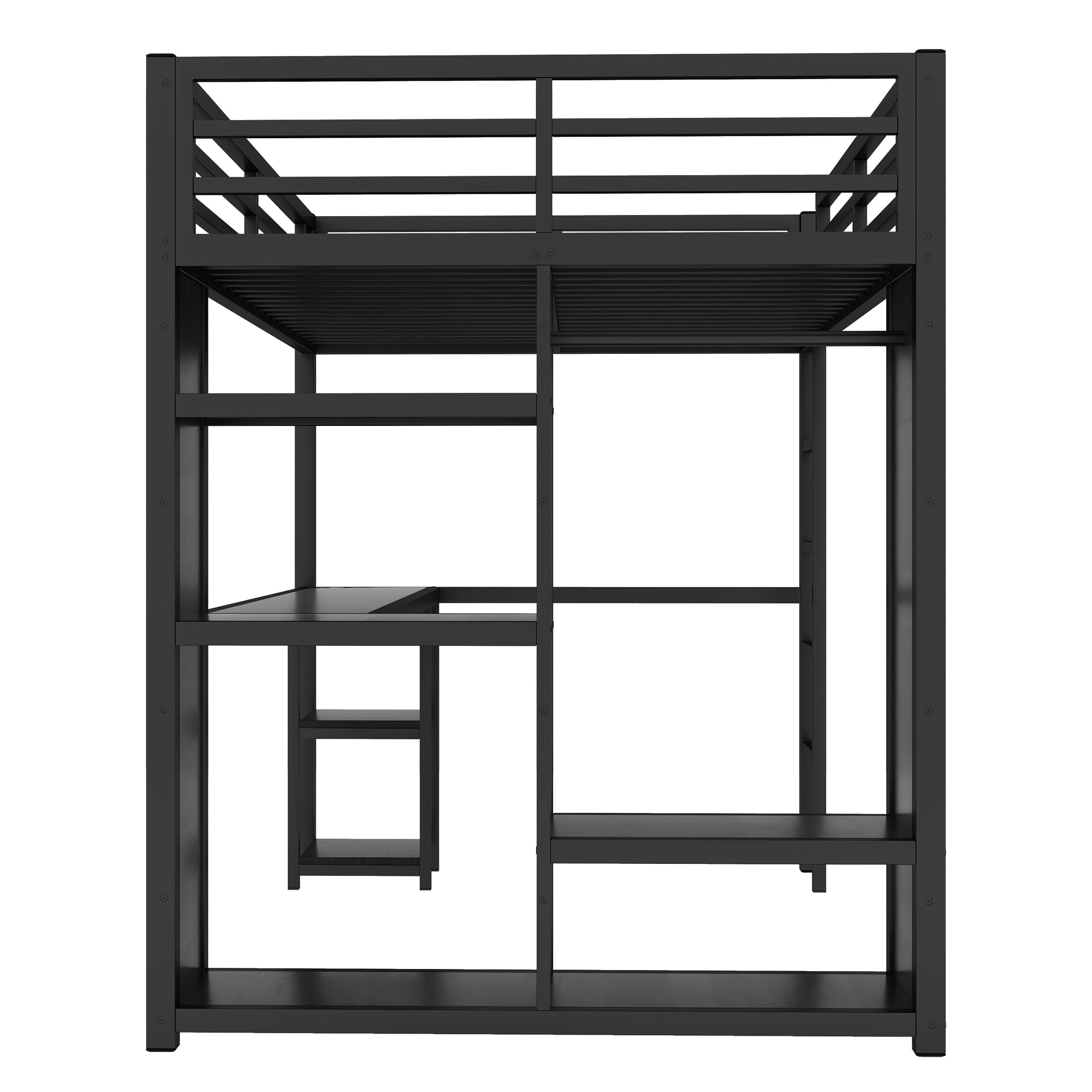 Full Size Loft Bed Frame with Built-in Wardrobe