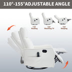 White Heat Massage Manual Recliner Chair with Rocker and Swivel