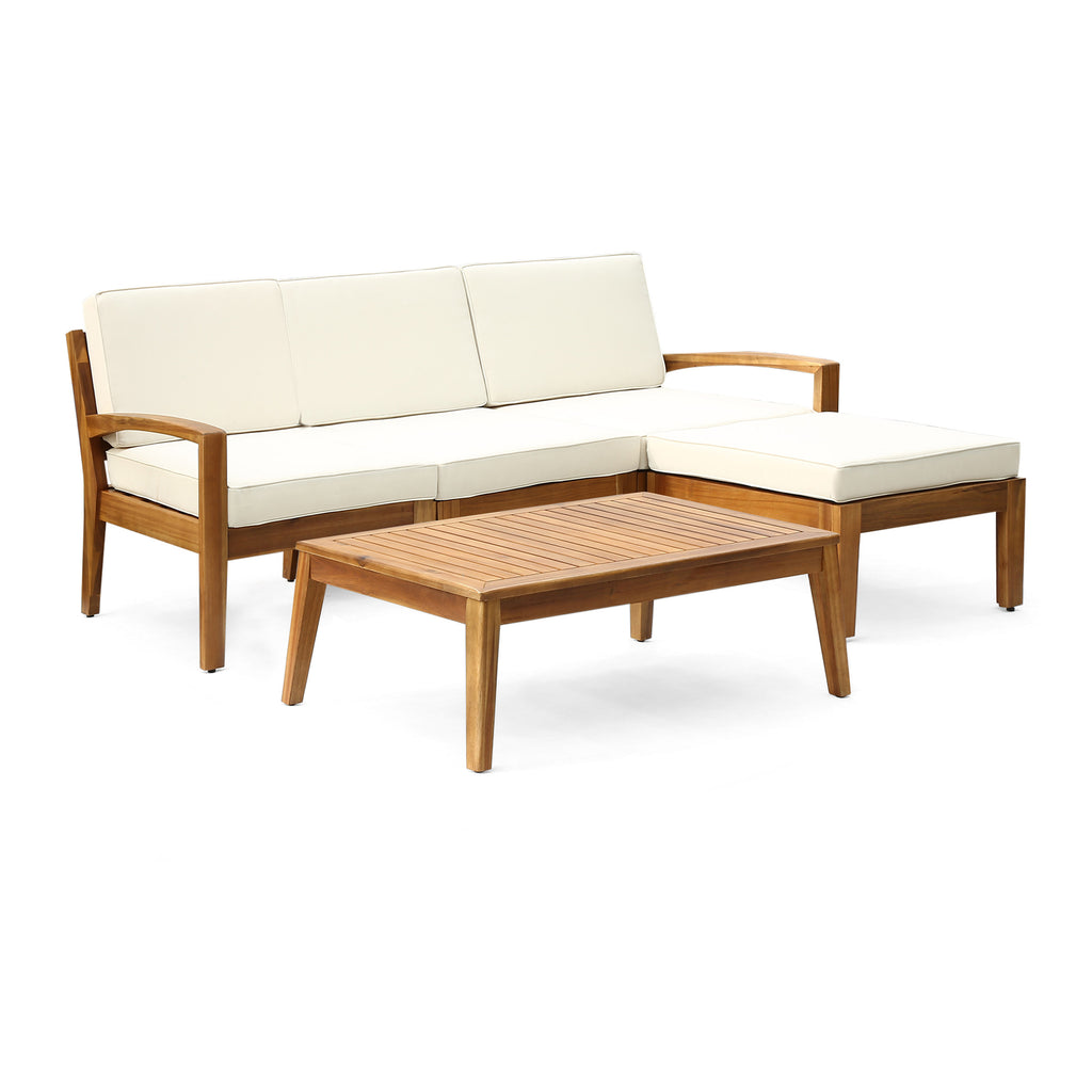 Outdoor L Shape 3-Piece Acacia Wood Patio Sofa Set