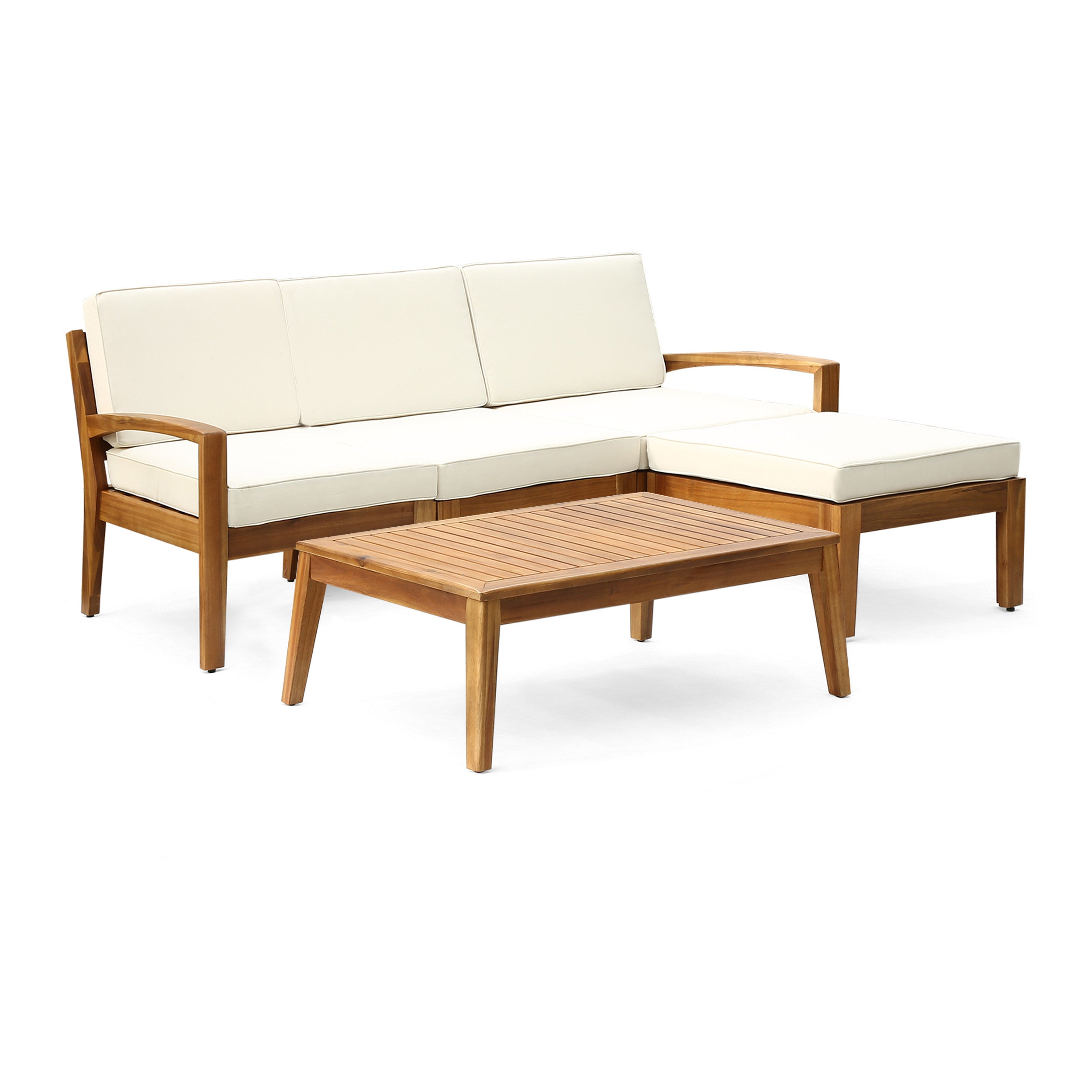 Outdoor L Shape 3-Piece Acacia Wood Patio Sofa Set