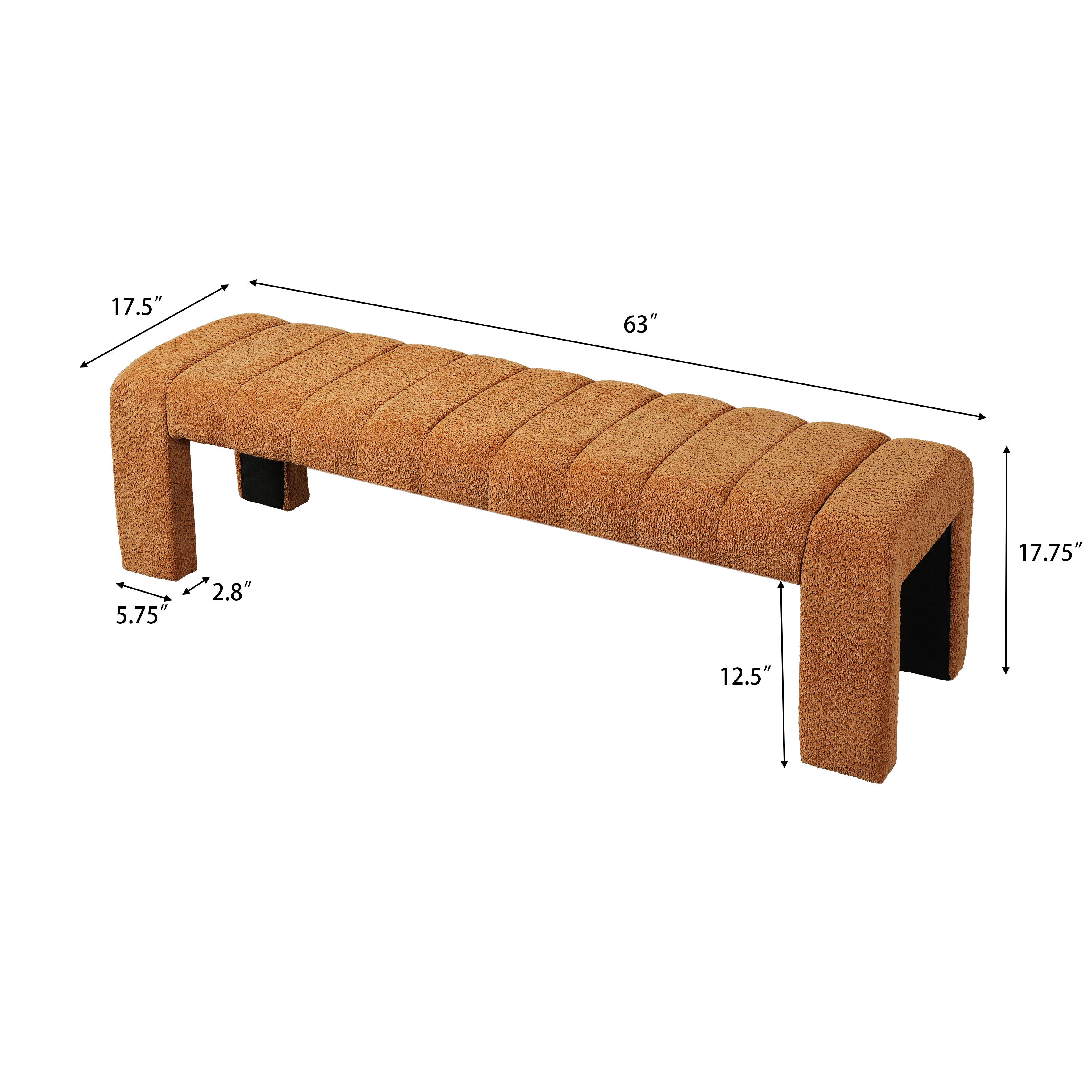 63-Inch Modern Minimalist Multi-Functional Boucle Bench - Orange