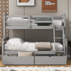 Twin Over Full Bunk Bed with Ladder, Two Storage Drawers, Safety Guardrail