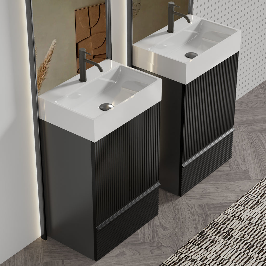 Gada 20-Inch Striped Bathroom Vanity with Ceramic Sink, Black