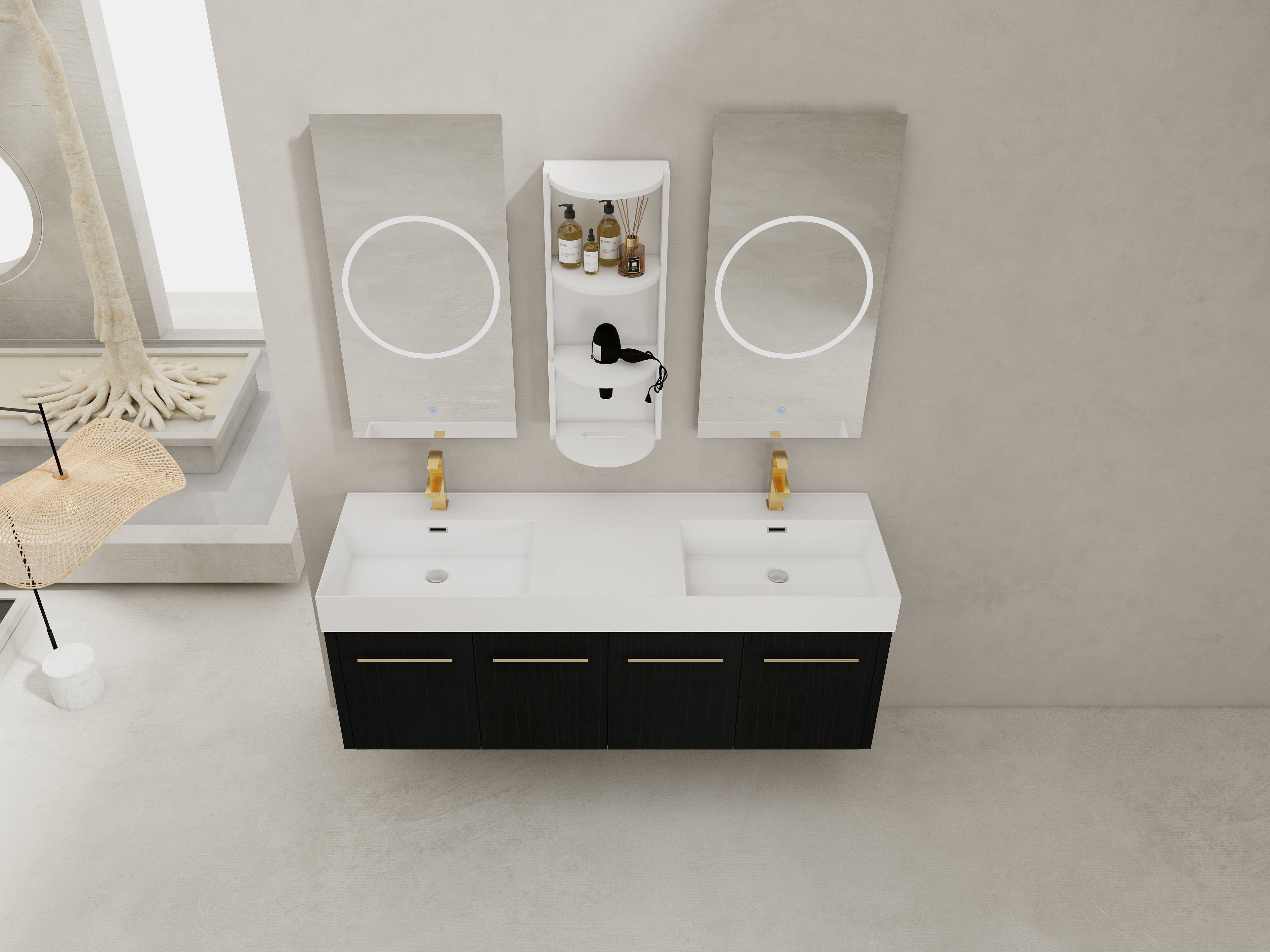 60 Inch Wall-Mounted Bathroom Vanity with Sink and Storage Rack