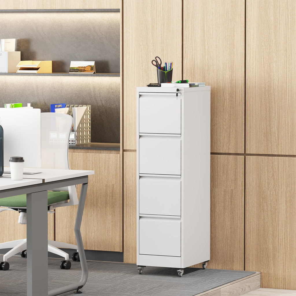 4 Drawer Metal Locking Vertical File Cabinet on Wheels
