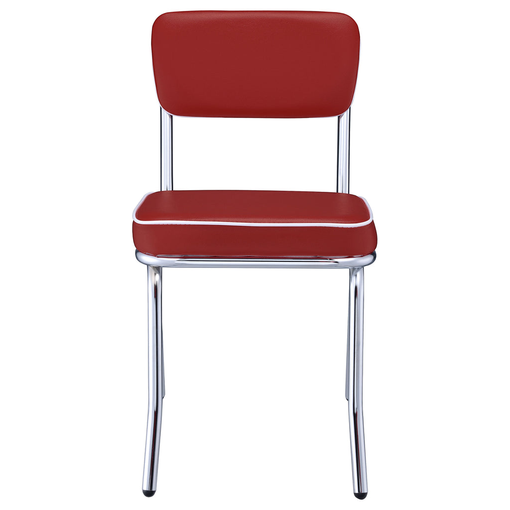 Retro Chrome Dining Chairs Set of 2 in Red Faux Leather