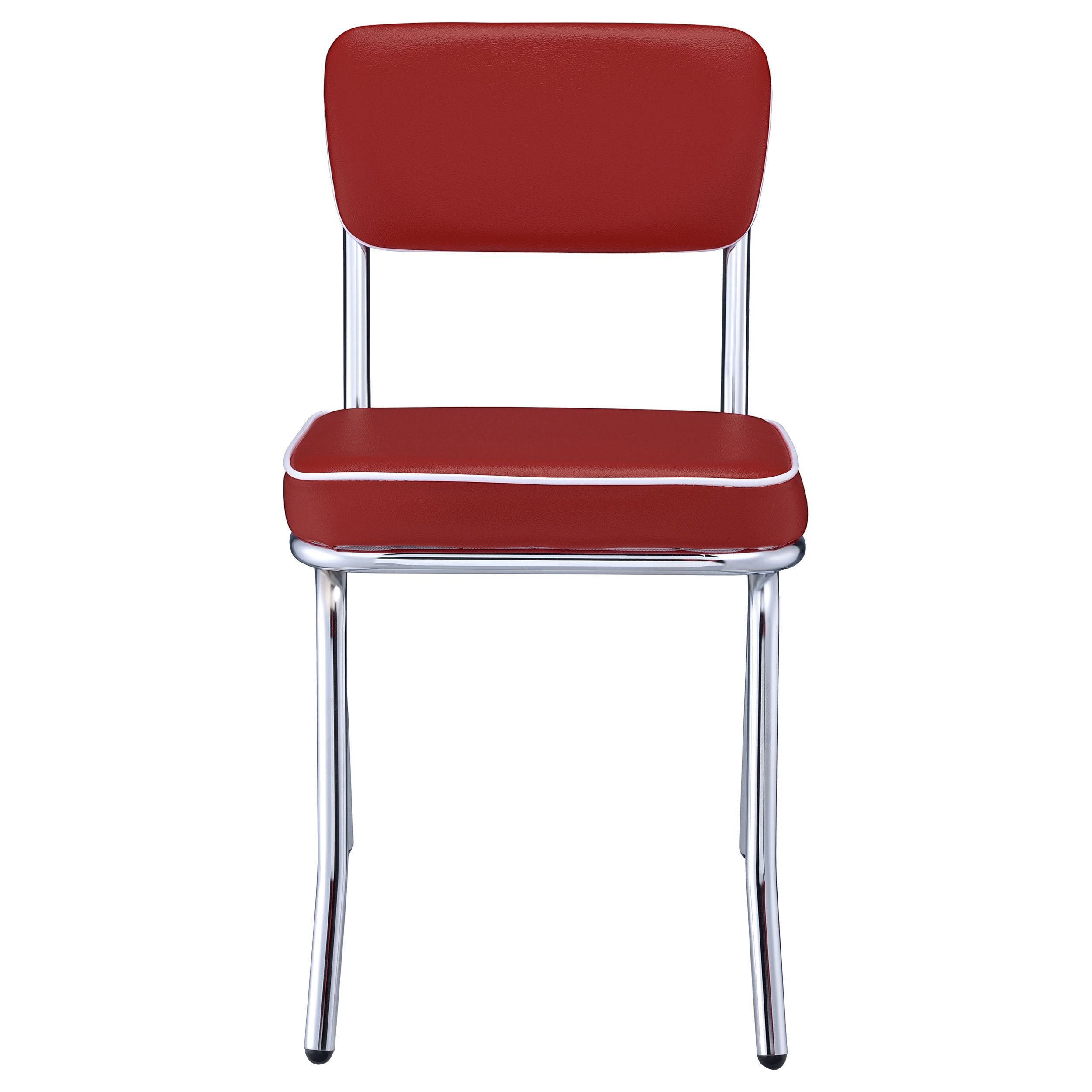 Retro Chrome Dining Chairs Set of 2 in Red Faux Leather